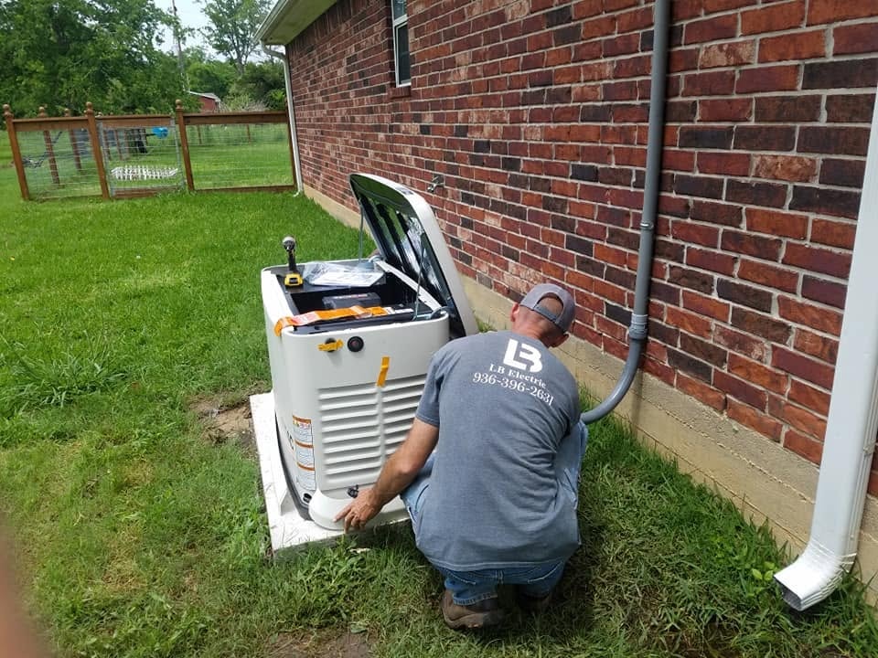 LB Electric technician installing a Generac generator